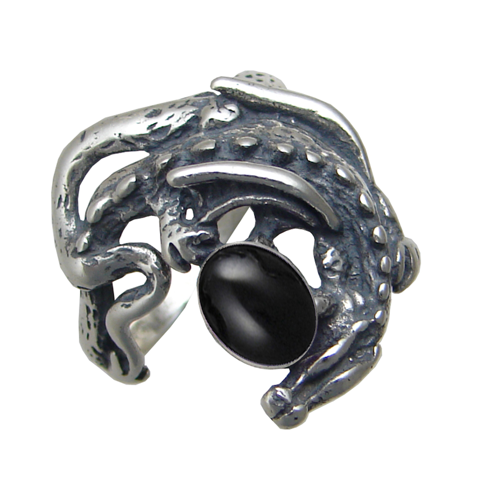 Sterling Silver Dragon of Protection Ring With Black Onyx Size 11